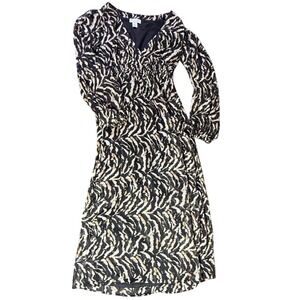 Sofia Vergara Animal Print Dress XS V Neck Long Sleeve Black Tan Gold